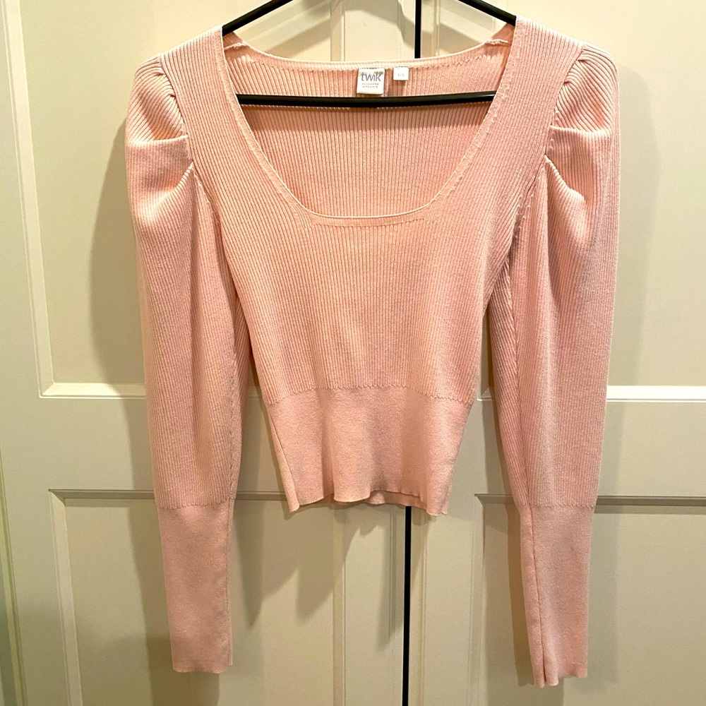 Twik Size Small Pink Ribbed Scoop Neck Cropped Sweater Worn Once